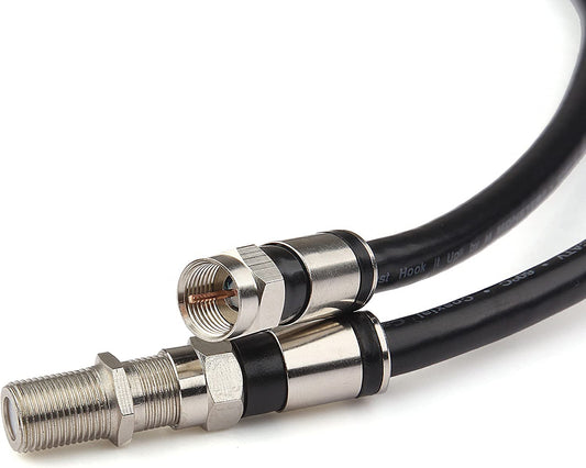 Coaxial Cable (4 Feet) with RG6 Coax Cable Connector (And F-Type Cable Extension Adapter) Black Coax Satellite TV 75 Ohm Cable